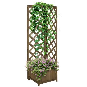 Carbonized Wooden Raised Garden Bed with Trellis for Climbing Plants Vegetables