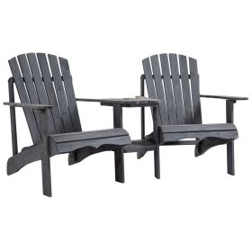 Wooden Adirondack Chairs Set of 2 Outdoor Double Seat w/ Center Table Umbrella Hole Patio Backyard Deck Grey