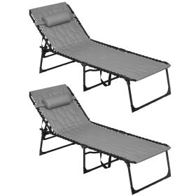 Adjustable Folding Chaise Lounge Chair Set Gray Reclining Outdoor Patio Furniture for Comfort